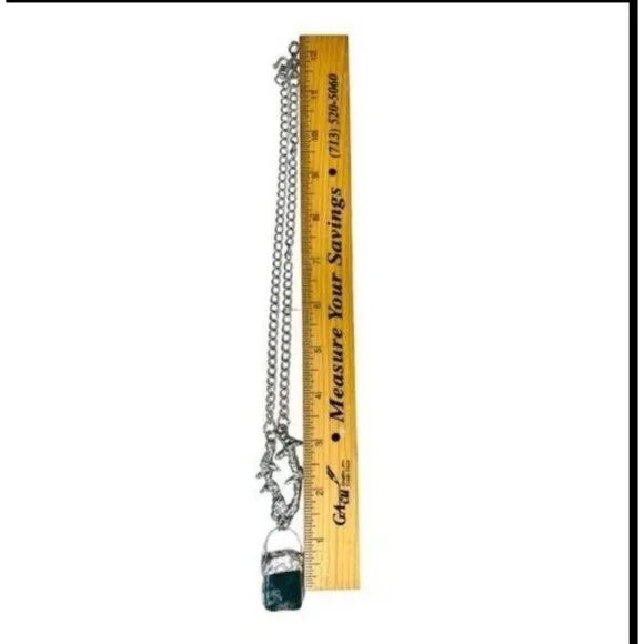 Moss Agate Pendant & Thorn Necklace Crafted with Silver Blend Boho Metalwork - Picture 9 of 16